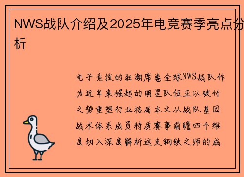 NWS战队介绍及2025年电竞赛季亮点分析